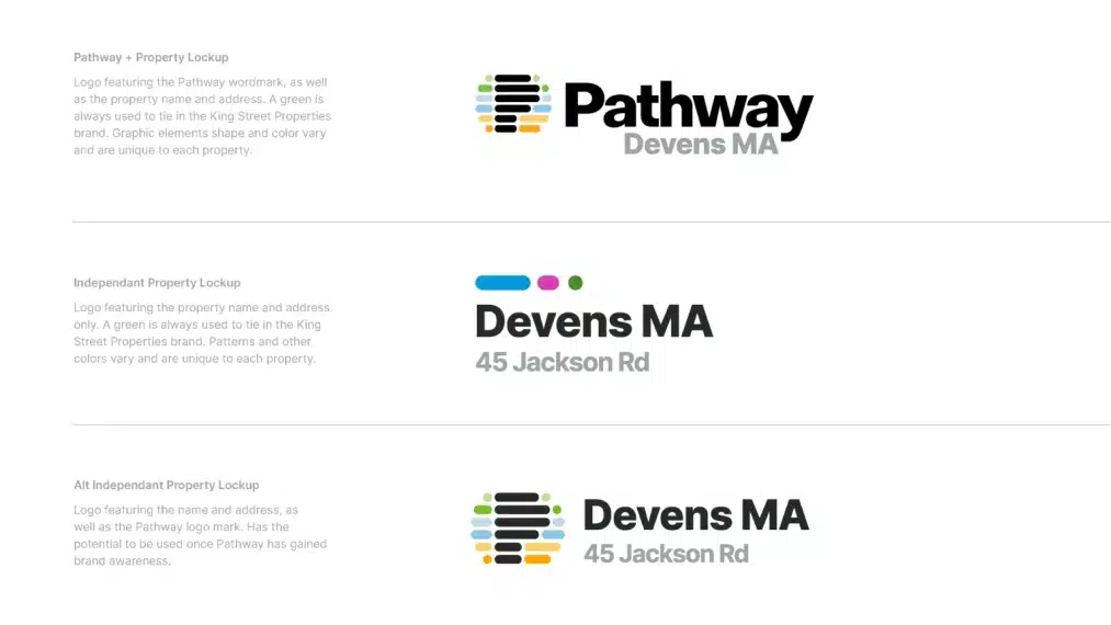 Branding and logo designs for Pathway, a biotech real estate development in Devens, Massachusetts