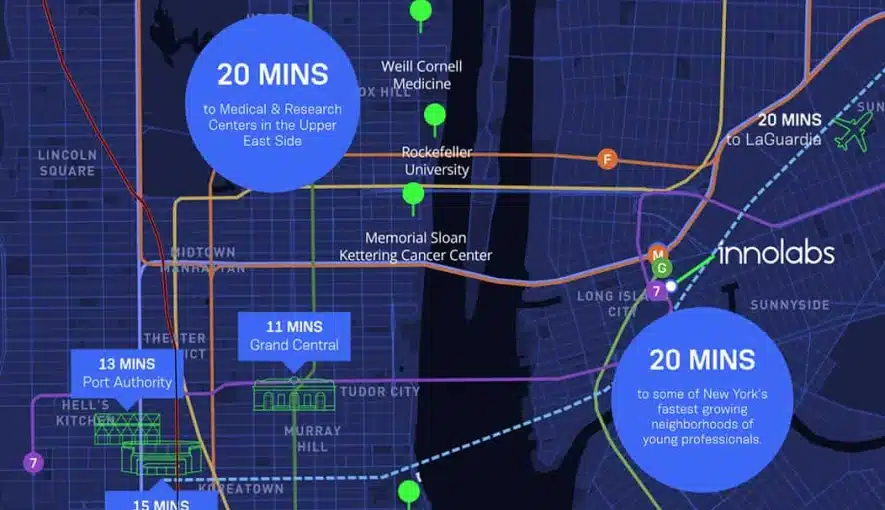Website transportation map highlighting Innolabs’ location and connectivity to research hubs