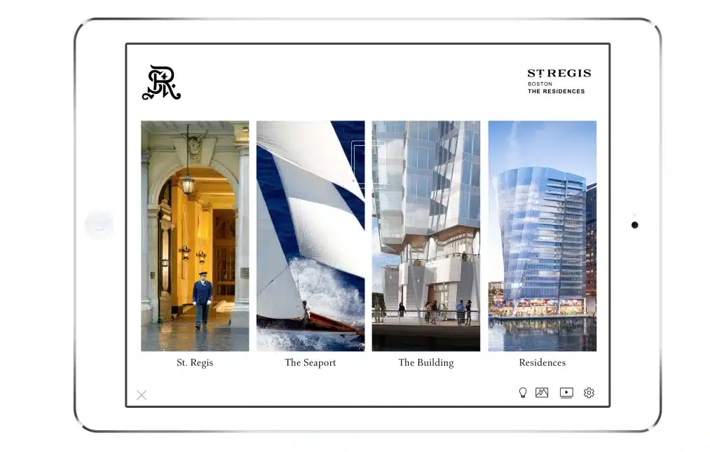 Tablet displaying an interactive presentation of luxury real estate at the St. Regis Residences