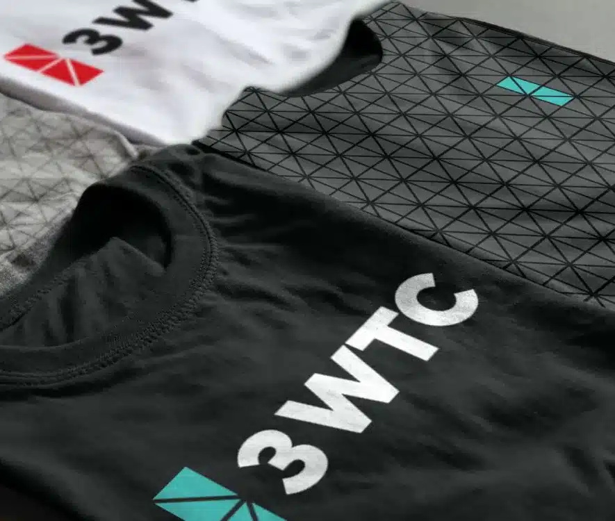 3 World Trade Center logo displayed on high-quality black, white, and gray patterned clothing