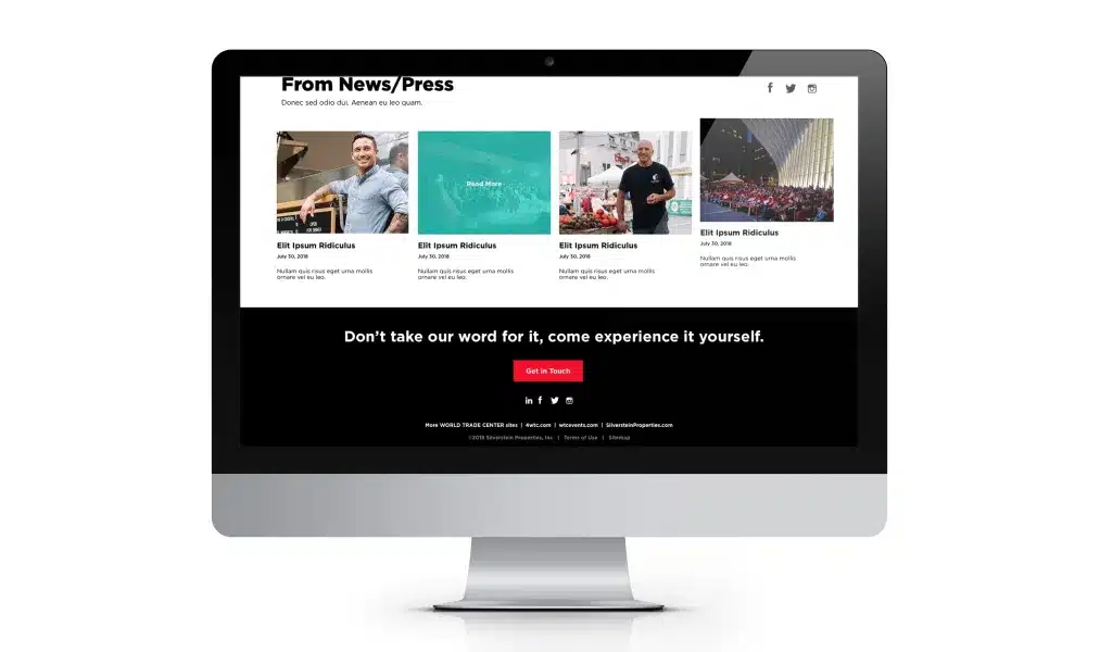 3WTC news and press section displayed on a website screen featuring business and lifestyle content