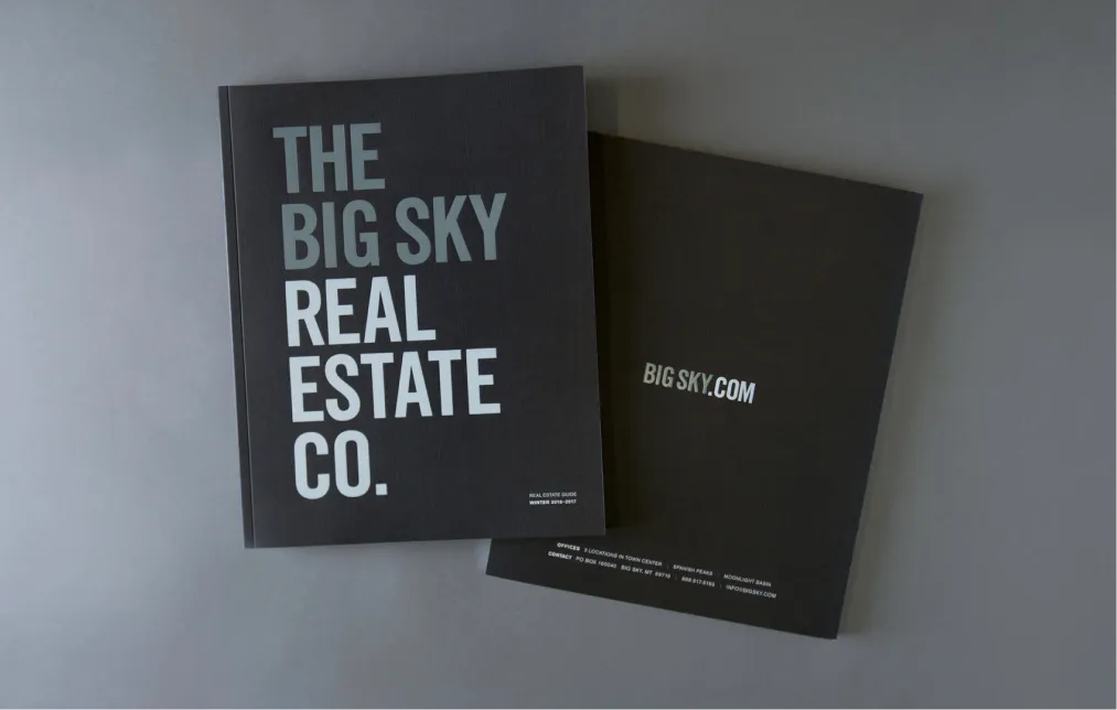 Luxury real estate marketing booklets for The Big Sky Real Estate Co. with sleek design