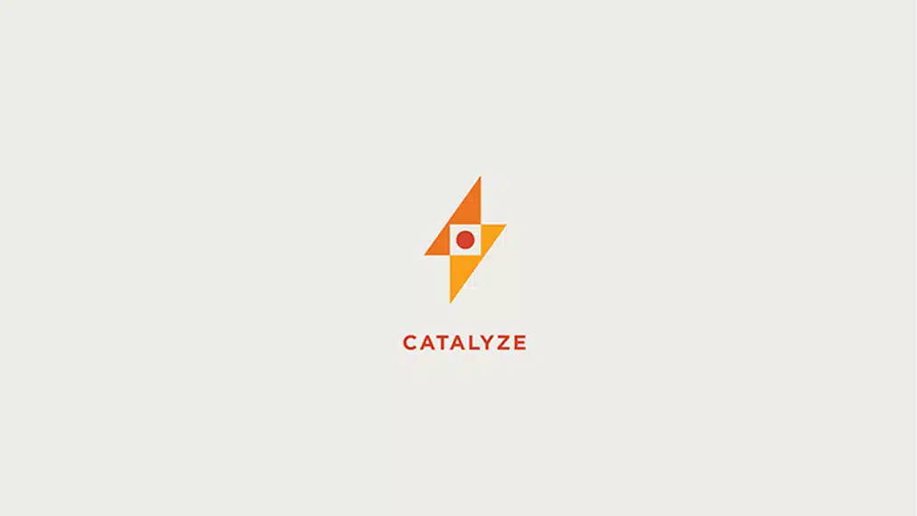 Minimalist Catalyze logo featuring an abstract lightning bolt representing clean energy solutions