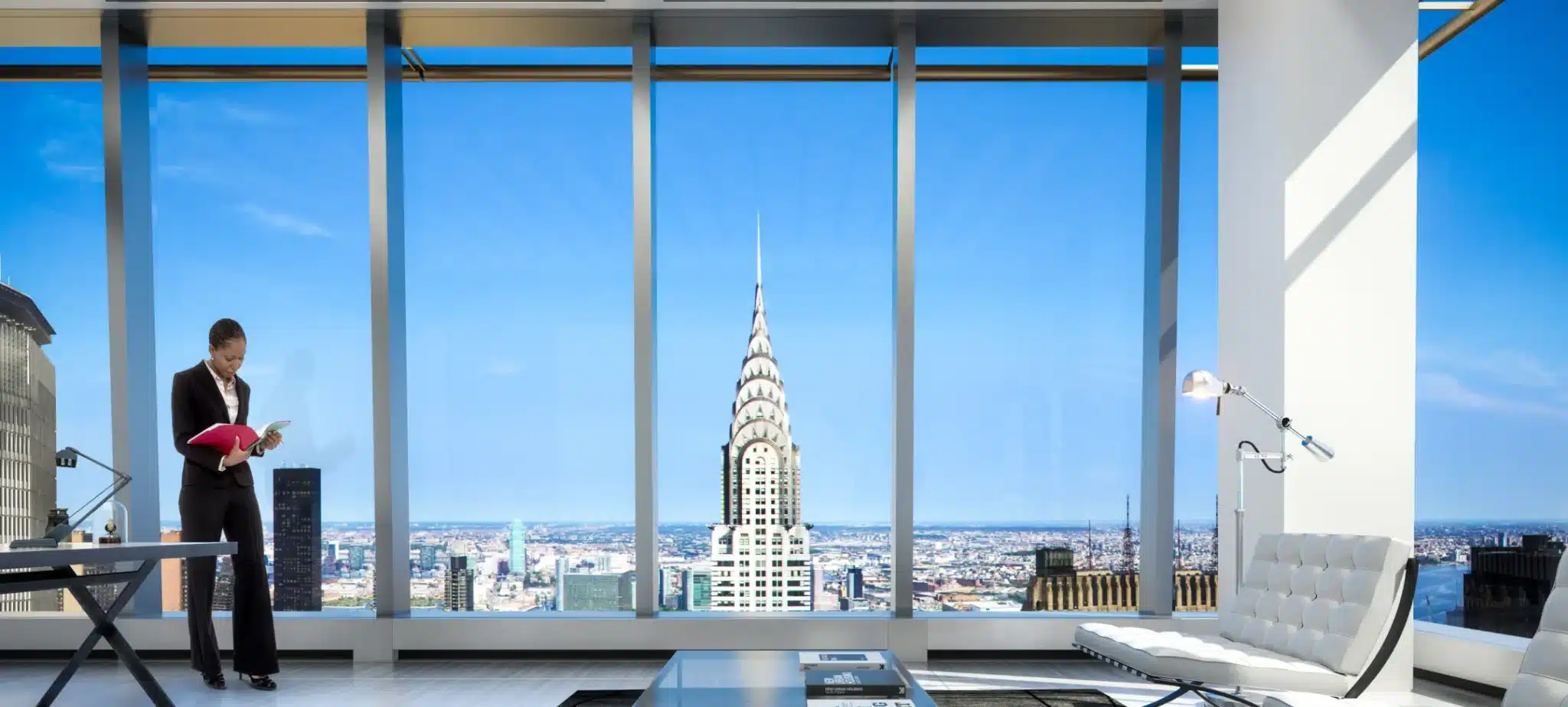 High-rise office with a city view, showcasing Grand Central Terminal and the Chrysler Building