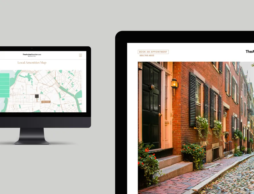 Real estate website pages displaying a local amenities map and property information