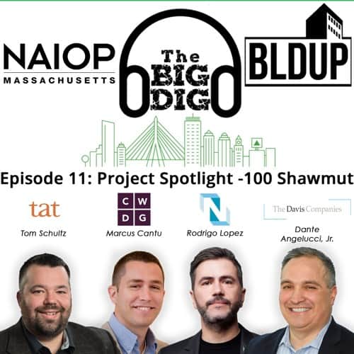Promotional graphic for The Big Dig podcast episode featuring real estate professionals and logos