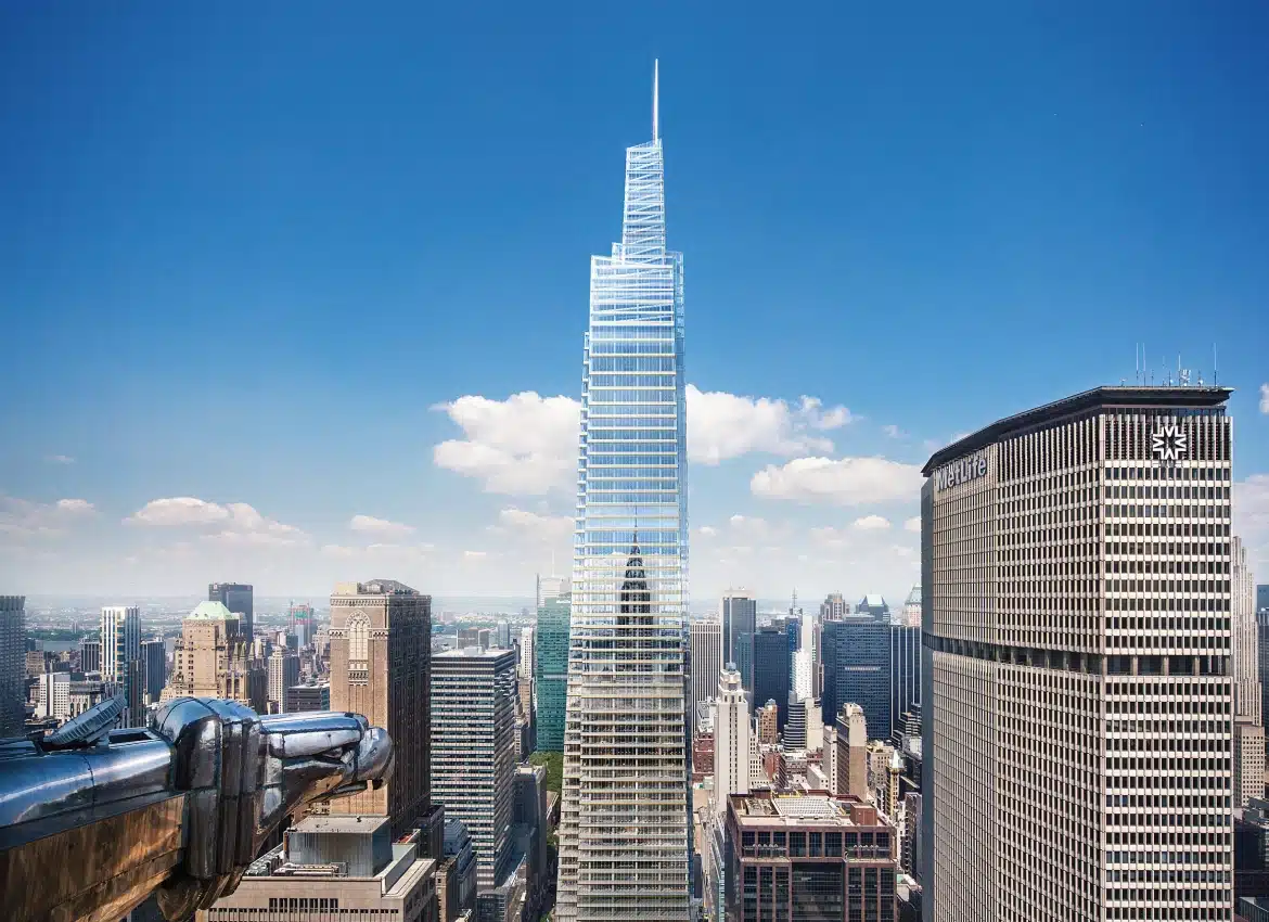 Iconic New York skyscraper One Vanderbilt dominating Midtown skyline beside MetLife building