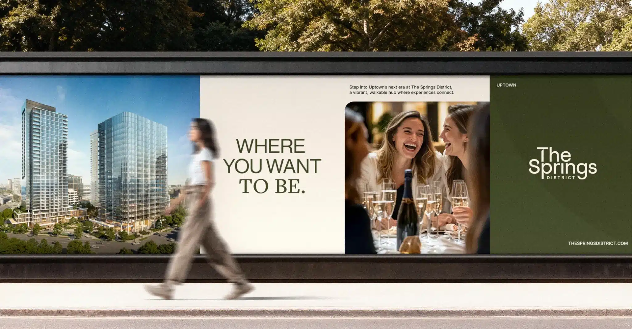 Outdoor advertising display showcasing luxury residential office destination branding and lifestyle visuals together